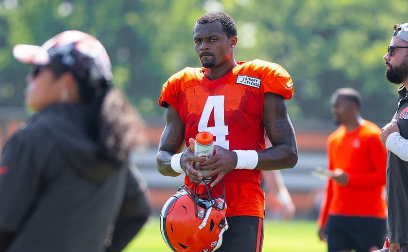 Deshaun Watson with the Cleveland Browns during training camp in 2023